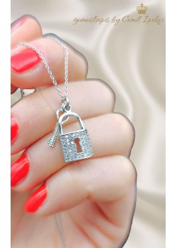 Anahtar Kilit Motif Gümüş Kolye