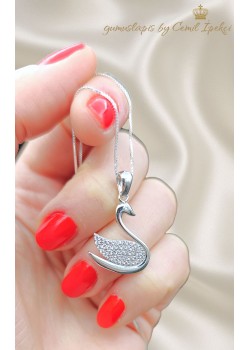 Kuğu Motif Gümüş Beyaz Kolye 