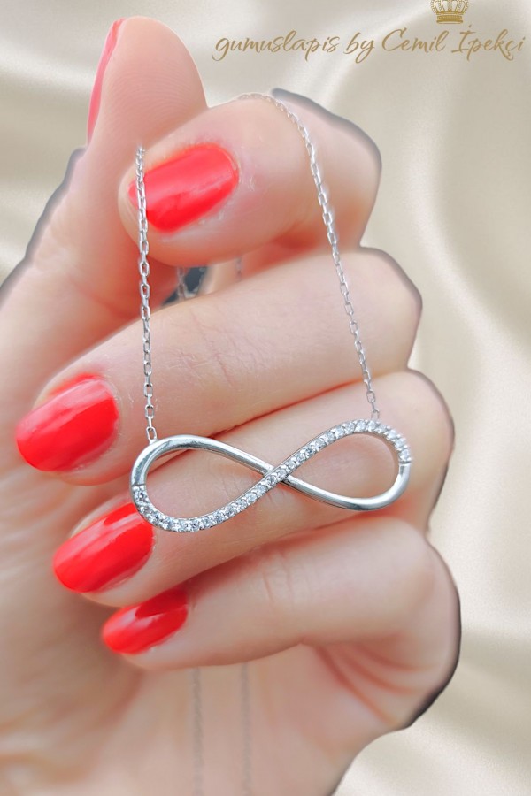 Büyük Boy Sonsuzluk Motif Gümüş Kolye 