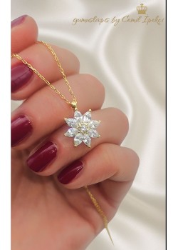 Büyük Çiçek Motif Gümüş Kolye 