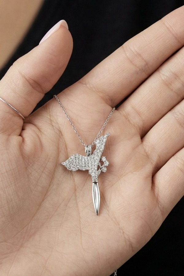 Anka Kuşu Motif Gümüş Taşlı Kolye