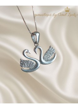 İki Kuğu Motif Gümüş Kolye