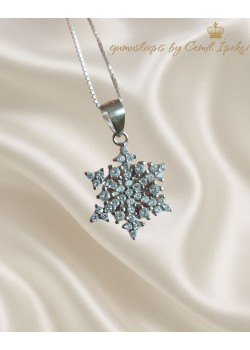 Kar Tanesi Motif Gümüş Beyaz Kolye