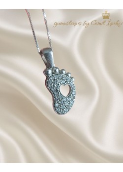 Bebek Ayağı Motif Gümüş Beyaz Kolye