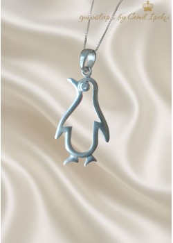 Penguen Motif Gümüş Kolye