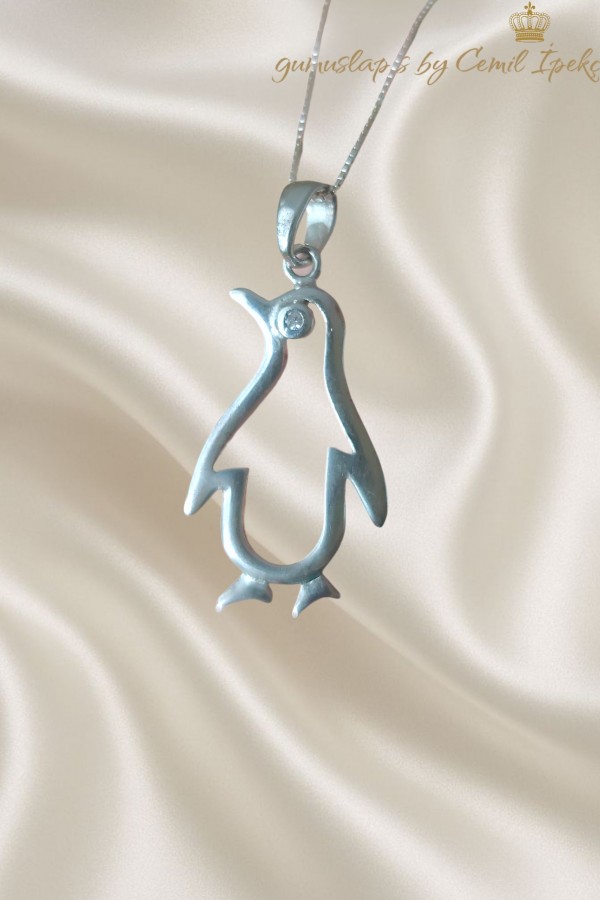 Penguen Motif Gümüş Kolye