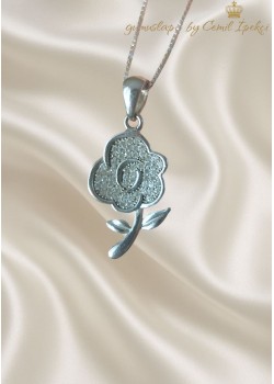 Papatya Motif Gümüş Beyaz Kolye