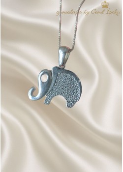 Fil Motif Gümüş Beyaz Kolye