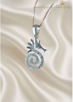 Denizatı Motif Gümüş Beyaz Kolye
