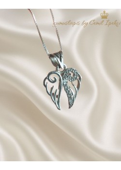 Melek Kanadı Motif Taşlı Gümüş Kolye