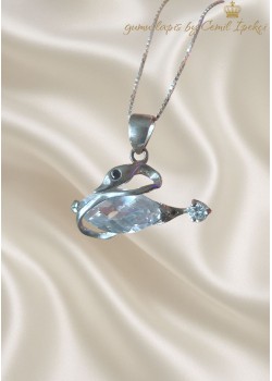 Taşlı Kuğu Motif Gümüş Kolye