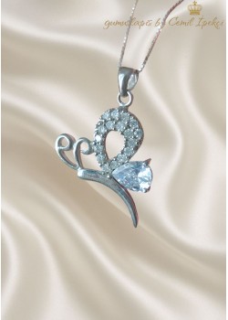 Taşlı Kelebek Motif Gümüş Kolye