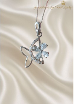 Kelebek ve Çiçek Motif Gümüş Kolye