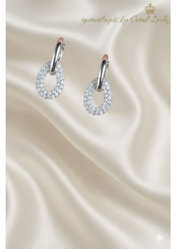 İçi Boş Oval Motif Taşlı Gümüş Küpe