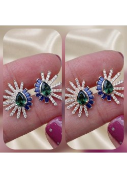Safir ve Peridot Taşlı Gümüş Küpe Çifti Serisi 