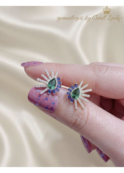 Safir ve Peridot Taşlı Gümüş Küpe Çifti Serisi (rose)