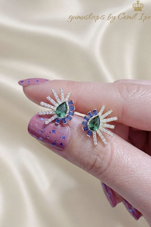 Safir ve Peridot Taşlı Gümüş Küpe Çifti Serisi (rose)