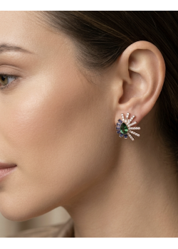 Safir ve Peridot Taşlı Gümüş Küpe Çifti (rose)