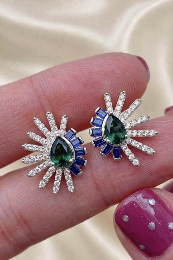 Safir ve Peridot Taşlı Gümüş Küpe Çifti Serisi 