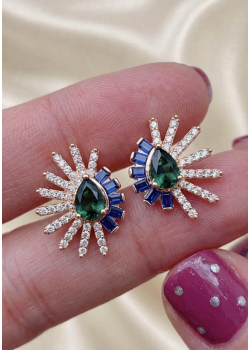 Safir ve Peridot Taşlı Gümüş Küpe Çifti (rose)