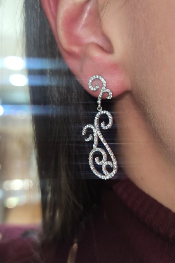 Dalgalı Motif Gümüş Küpe Çifti