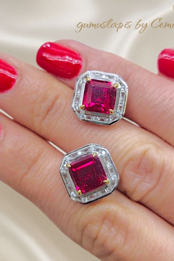 Lab Rubilitte Taşlı Gümüş Küpe Çifti