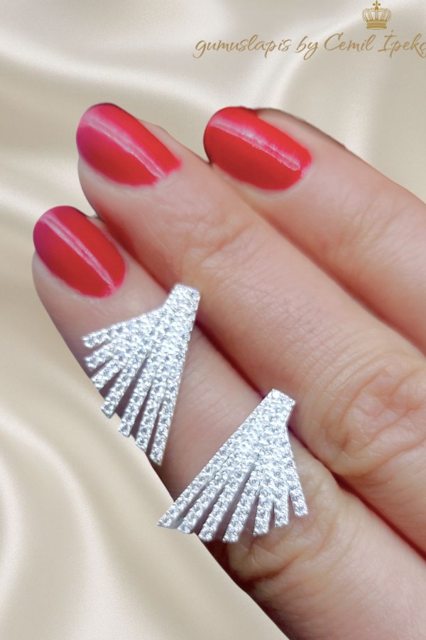 Yelpaze Motif Gümüş Küpe Çifti