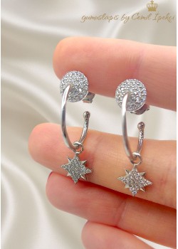 Kutup Yıldızı Motif Gümüş Yarım Halka Küpe Çifti 