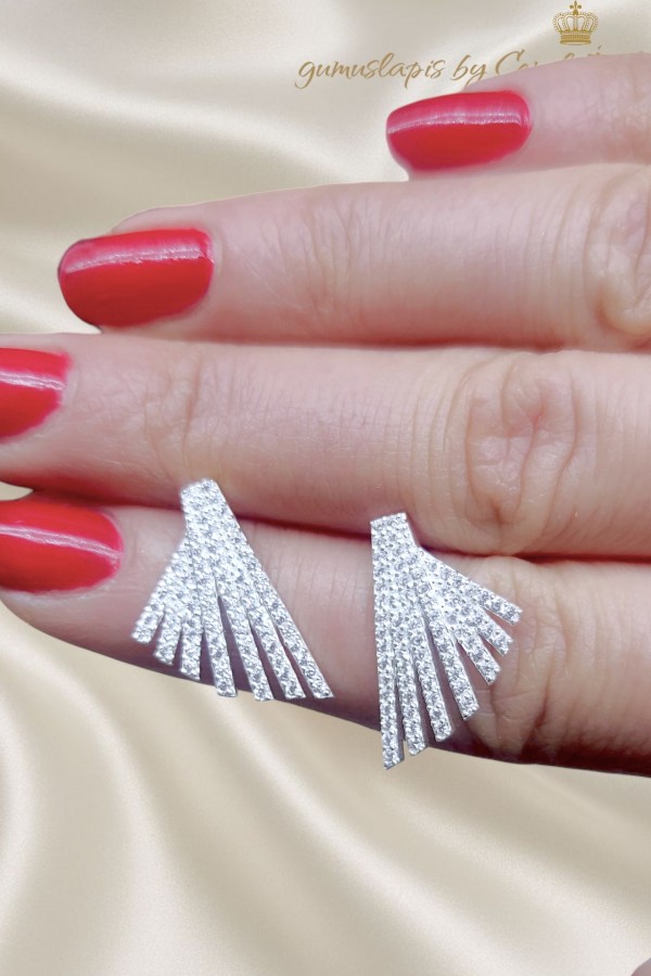 Yelpaze Motif Gümüş Küpe Çifti