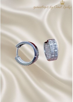 Önü Baget Taşlı Arkası Düz Gümüş Halka Küpe Çifti