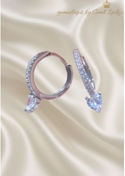 Laboratuvar Pırlantası Taşlı Kalp Motif Gümüş Halka Küpe Çifti