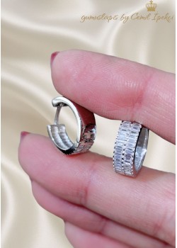 Önü Baget Taşlı Arkası Düz Gümüş Halka Küpe Çifti