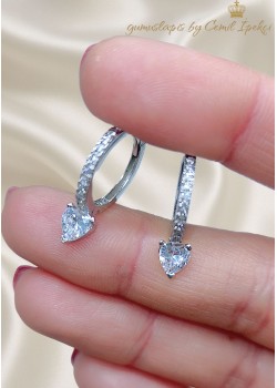 Laboratuvar Pırlantası Taşlı Kalp Motif Gümüş Halka Küpe Çifti