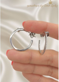 Çivi Motif Yarım Halka Gümüş Küpe Çifti 