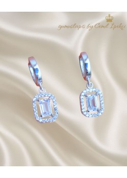 Laboratuvar Pırlantası Taşlı Baget Kesim Sallantılı Küpe