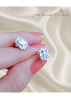 Laboratuvar Pırlantası Taşlı Gümüş Mini  Baget Küpe