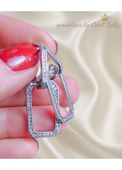 Laboratuvar Pırlantası Taşlı Dikdörtgen Form Gümüş Küpe Çifti