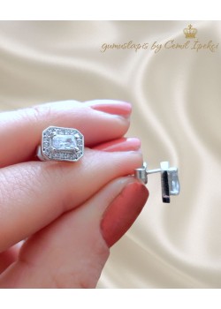 Laboratuvar Pırlantası Taşlı Gümüş Mini  Baget Küpe