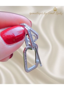 Laboratuvar Pırlantası Taşlı Dikdörtgen Form Gümüş Küpe Çifti