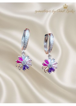 Renkli Baget Taşlı Gümüş Küpe Çifti 