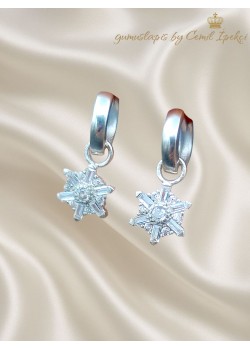 Kar Tanesi Motif Taşlı Kalın Gümüş Halka Küpe