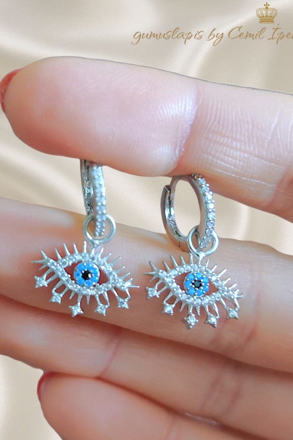 Küçük Boy Göz Motif Gümüş Küpe Çifti