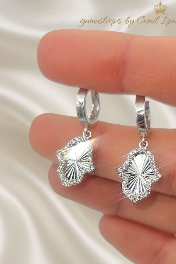 Fatıma Ana Motif Elmas Kesim Gümüş Küpe