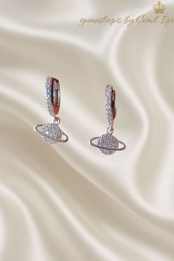 Satürn Motif Mini Gümüş Küpe