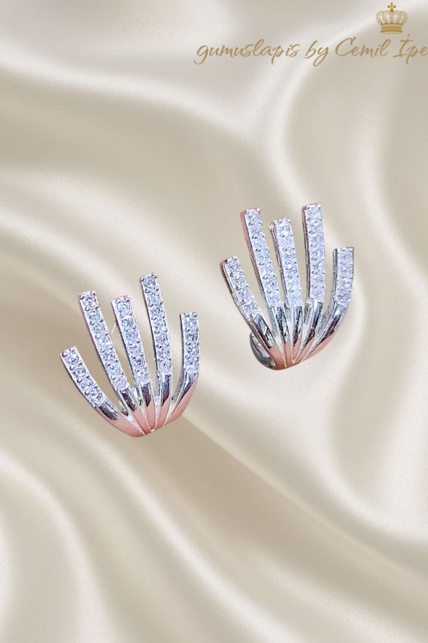 Yelpaze Motif Gümüş Küpe Çifti 