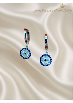 Nazar Boncuklu Yuvarlak Motif Gümüş Küpe Çifti 