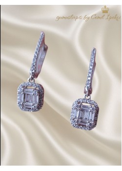 Kare Baget Kesim Taşlı Gümüş Küpe