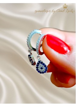 Nazar Boncuklu Damla Motif Gümüş Küpe Çifti 