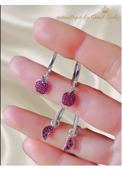 Karpuz ve Elma Motif Yakut Taşlı Gümüş Küpe Çifti Serisi