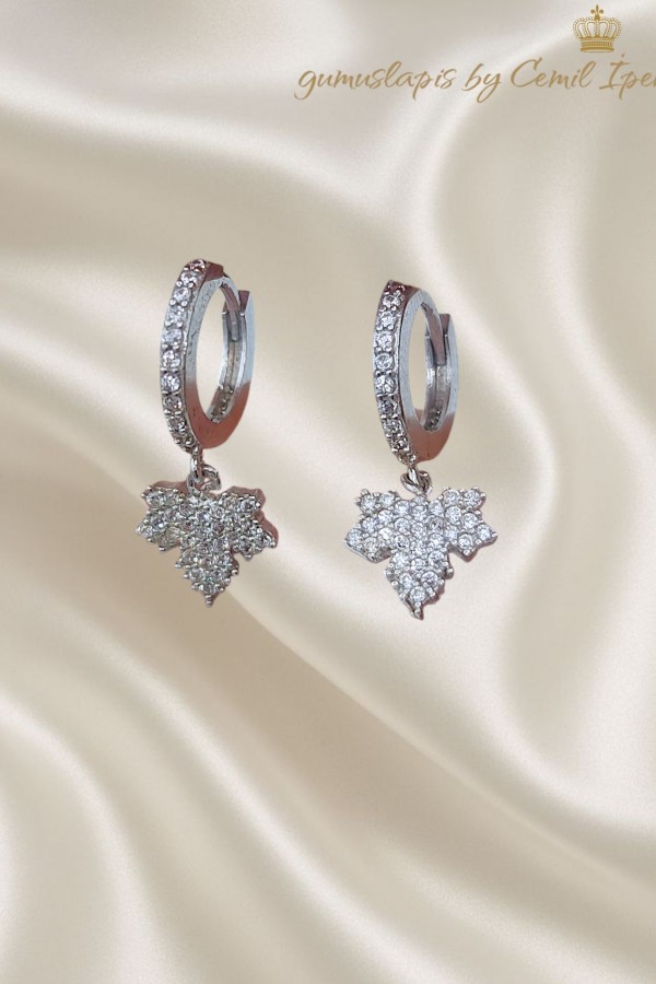 Çınar Ağacı Yaprağı Motif Mini Gümüş Küpe